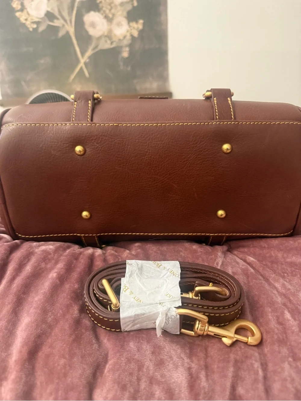 Dooney & Bourke Chestnut Brown Leather Florentine Satchel with Gold Hardware